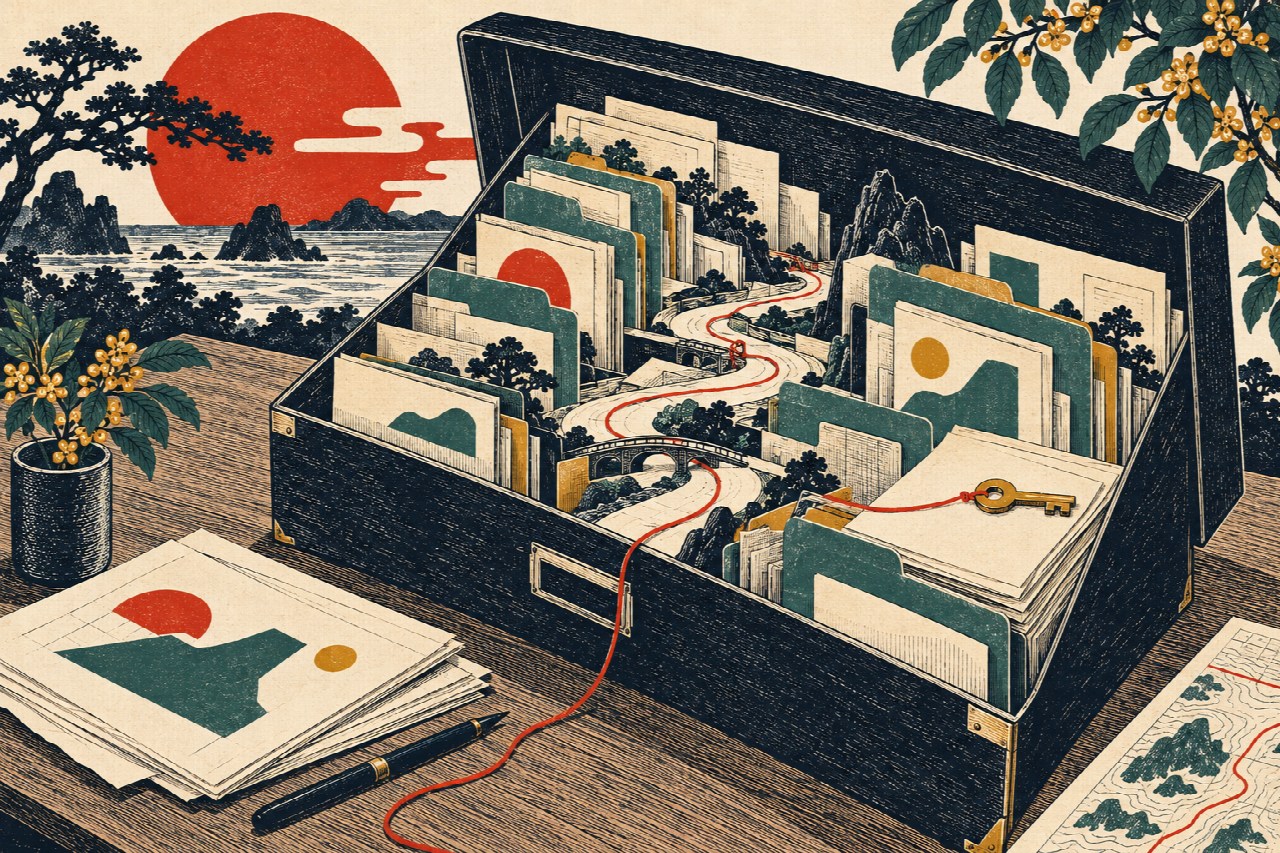 保存先と持ち主をたどる、糸でつながった書類箱